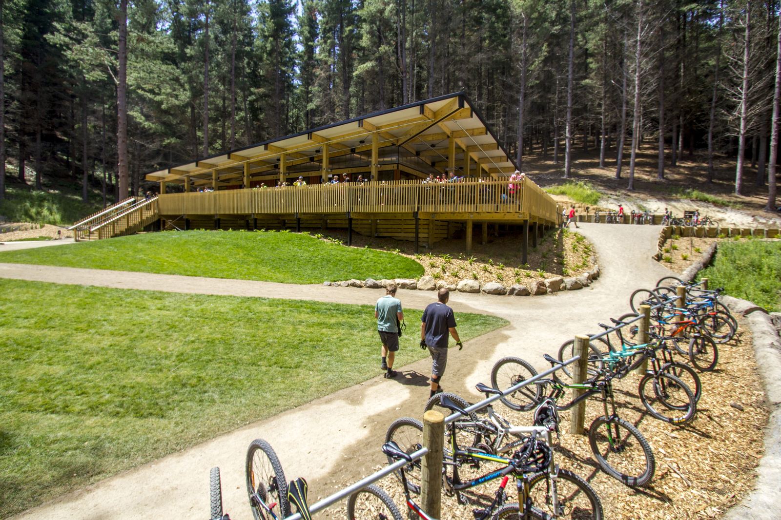 Christchurch Adventure Park – black-clad buildings and folded-roof café in the forest by AW Architects